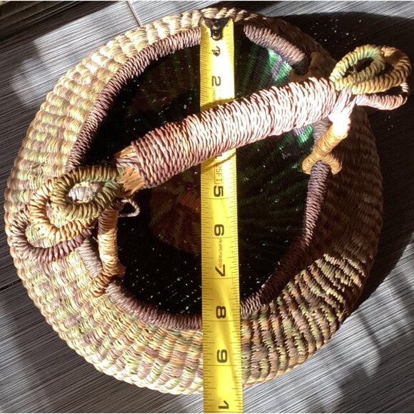 Basket Handwoven African Bolga With Handle Multicolor Woven Straw - Picture 4 of 6